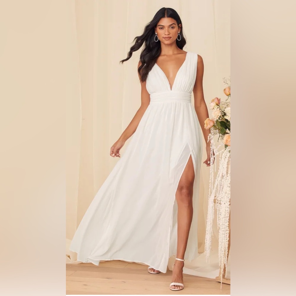 NWOT Lulus Heavenly Hues White Chiffon Maxi Dress XS